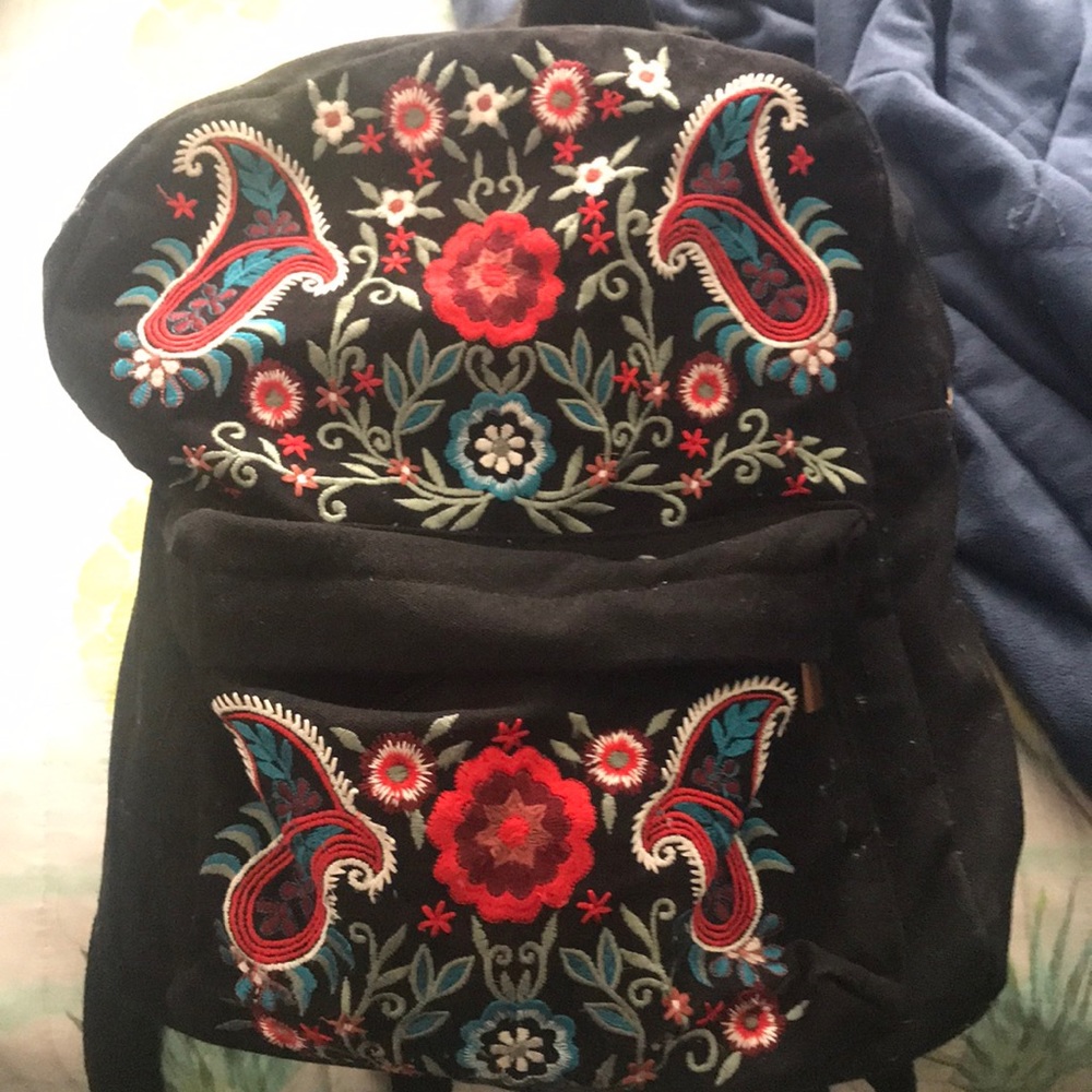 A floral backpack